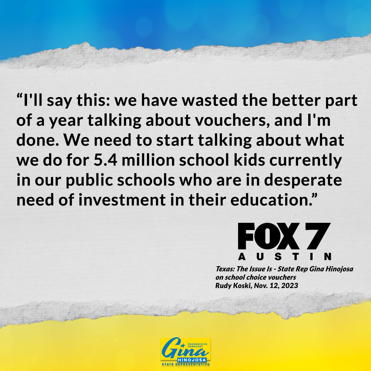 GinaHinojosaTX's tweet photo. Public schools serve 5.4 million kids &amp; are funded $40 billion below the natl average in per pupil $. Our teachers make $7000 below the natl average in pay.

We must fix the basics &amp; ensure the best teacher in the classroom for #TxEd school children. No gimmicks.  No vouchers. https://t.co/OqDupvvlrv