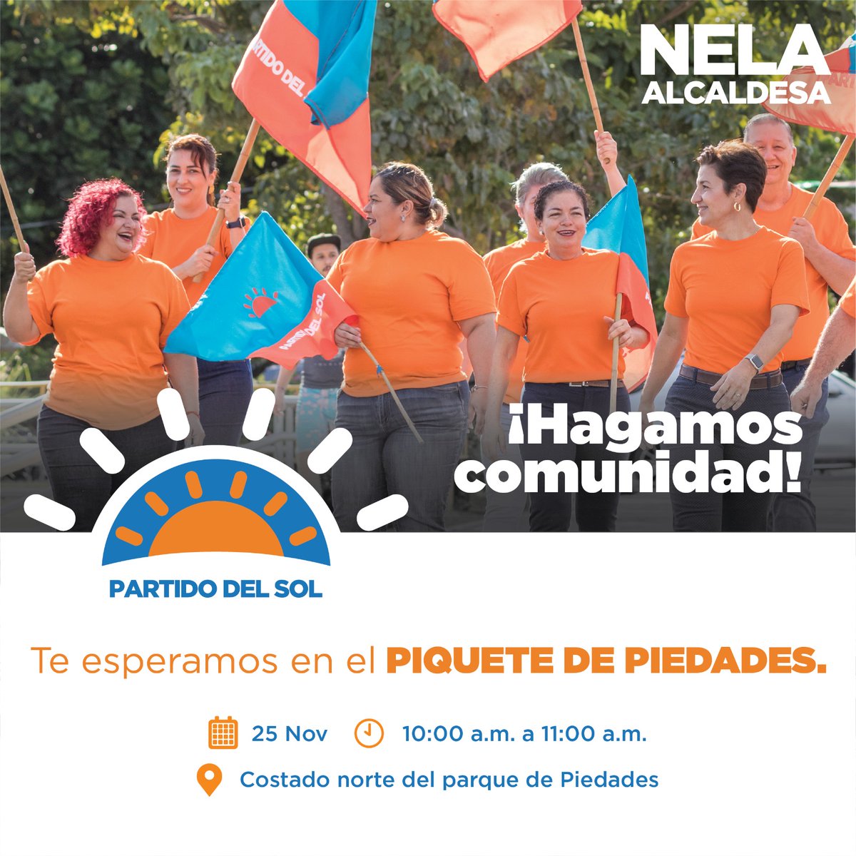 PartidoSol's tweet photo. #PiedadesMereceMás
Hagamos comunidad, llenemos de esperanza las calles del distrito Piedades.

25 Nov.
Costado norte del parque de Piedades.
10:00 a.m. a 11:00 a.m.

Partido del Sol.

#Partidodelsol #Piedades #SantaAna #NelaLobo #Alcadias2024 #EleccionesCantonales #TSE #CostaRica https://t.co/fo9CgPHvdG