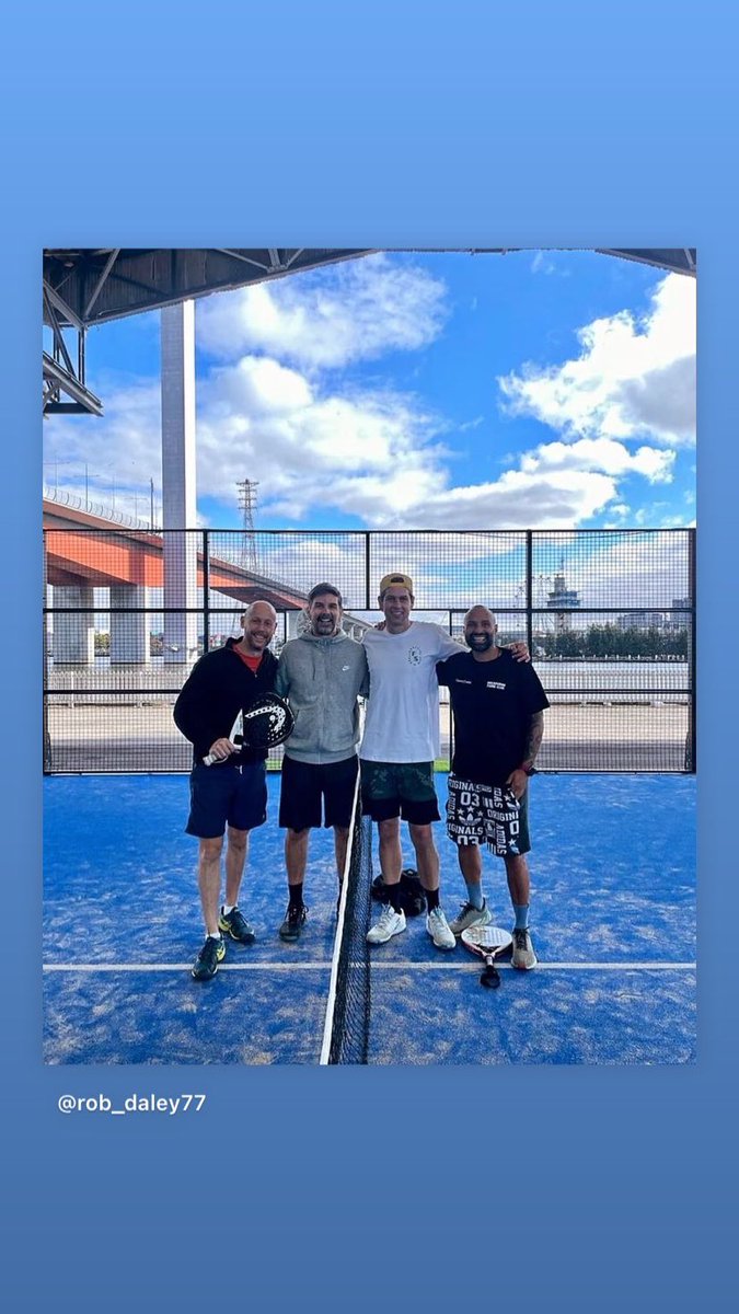 walshcee's tweet photo. A couple of old #AussieCrocs had the good fortune of jumping on court with some former @Socceroos @Game4Padel in the Docklands this morning. Be fair to say the gents are very sharp with their hands as well. Ripping morning for what is a ripping sport. https://t.co/izVWfnbp1X