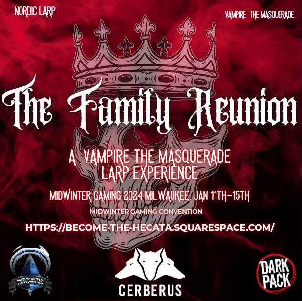 MediaCerberus's tweet photo. @ArtbyVale Hi we are Cerberus Interactive Media, we are working on the second run of our Family Reunion Larp being run at Midwinter Gaming Convention in January 2024. This is our second year running it! #TTRPGRising https://t.co/68CePVhDAa