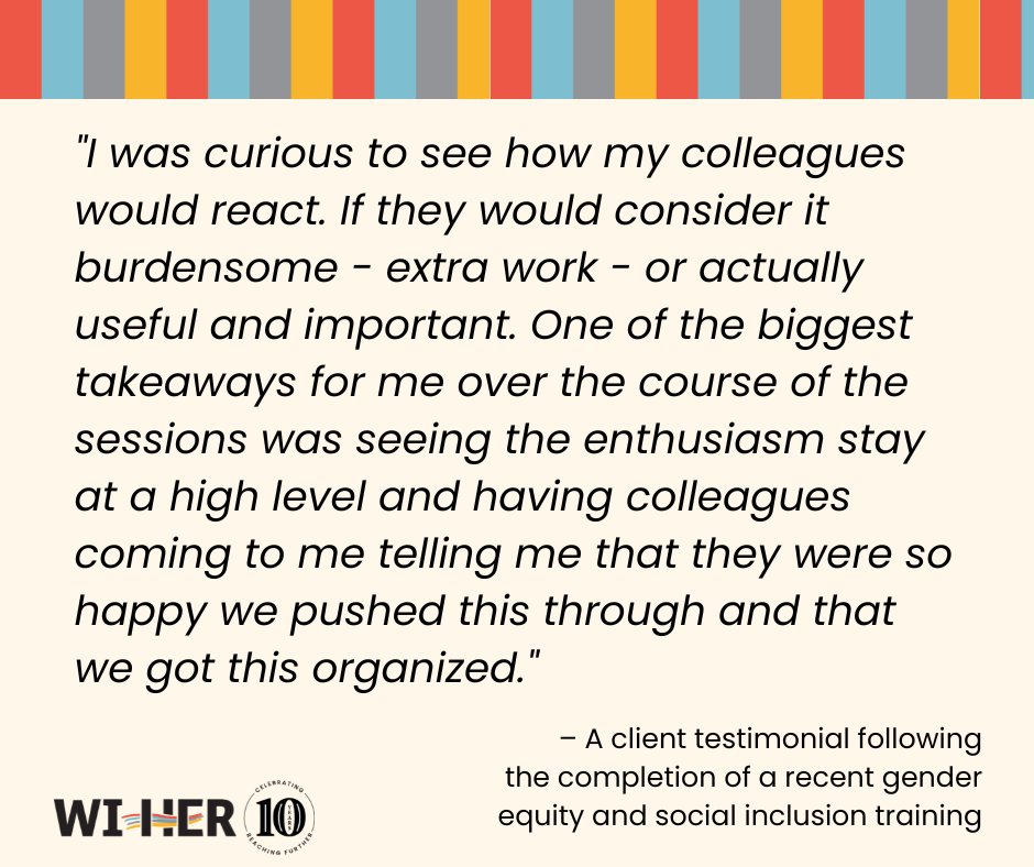 WIHERllc's tweet photo. WI-HER offers customized, participant-driven, evidence-based trainings on a range of topics, including gender equity and social inclusion.
#OurServices #Training #EvidenceBased #ParticipantDriven #Testimonial #Gender #Equity #Inclusion https://t.co/KZtPCwjGG2