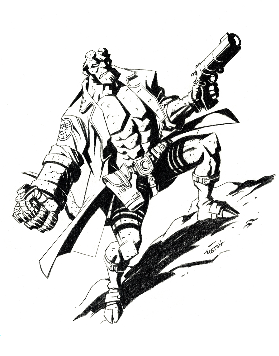 Loston_Wallace's tweet photo. #Hellboy #MikeMignola #DrawingStepByStep
Here is the rough sketch, a prelim sketch, the final b&w, and a color version of my Hellboy image. Colors by Nate Lovett. https://t.co/nEz4VKRd9b