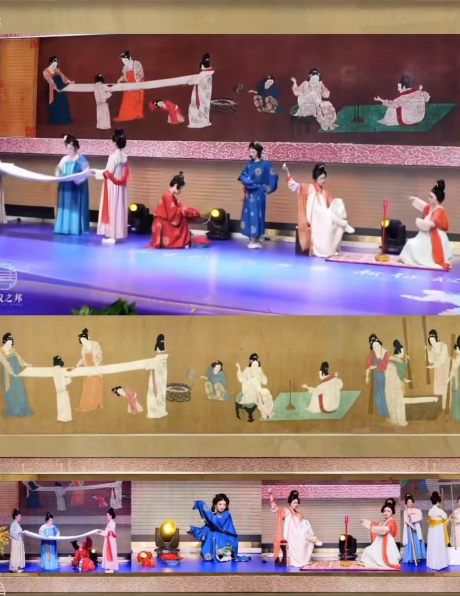 AmazingHanfu's tweet photo. Court Ladies Preparing Newly Woven Silk” was painted by Zhang Xuan of the Tang Dynasty, showing the scene of #Court ladies producing white silk.12 beautiful ladies dressed in Tang Dynasty-style #hanfu bringing #ancient #Chinese court ladies back to life. (Via: Gaoan Hanfu Center https://t.co/j6m73cGbJH