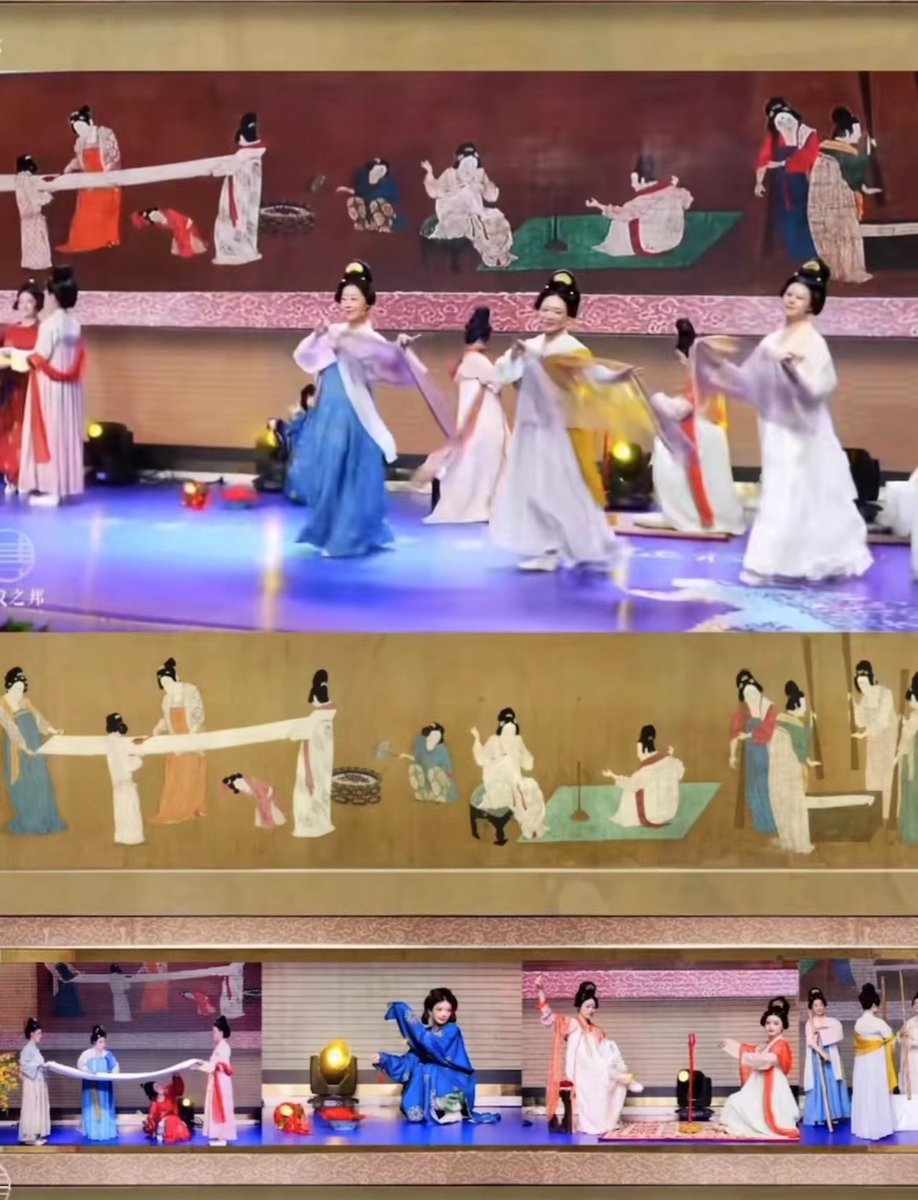 AmazingHanfu's tweet photo. Court Ladies Preparing Newly Woven Silk” was painted by Zhang Xuan of the Tang Dynasty, showing the scene of #Court ladies producing white silk.12 beautiful ladies dressed in Tang Dynasty-style #hanfu bringing #ancient #Chinese court ladies back to life. (Via: Gaoan Hanfu Center https://t.co/j6m73cGbJH