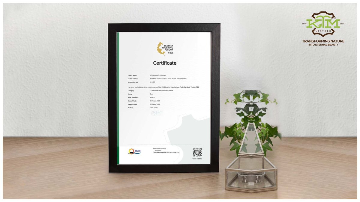 ktmleatherpk's tweet photo. We're thrilled to announce that KTM Leather has successfully renewed its prestigious Leather Working Group (LWG) Gold Certification! 
Choose the continued excellence of KTM Leather – where responsibility and quality seamlessly merge.
#KTMLeather #LWG #LwgGold https://t.co/BytKe7khBE