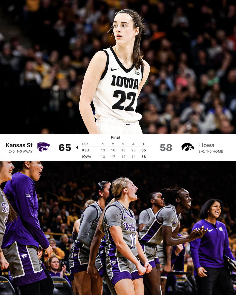 KANSAS STATE UPSETS NO. 2 IOWA ON THE ROAD 😱 It's tied for the Wildcats' highest-ranked win in program history 👏 (📸 @KStateWBB)