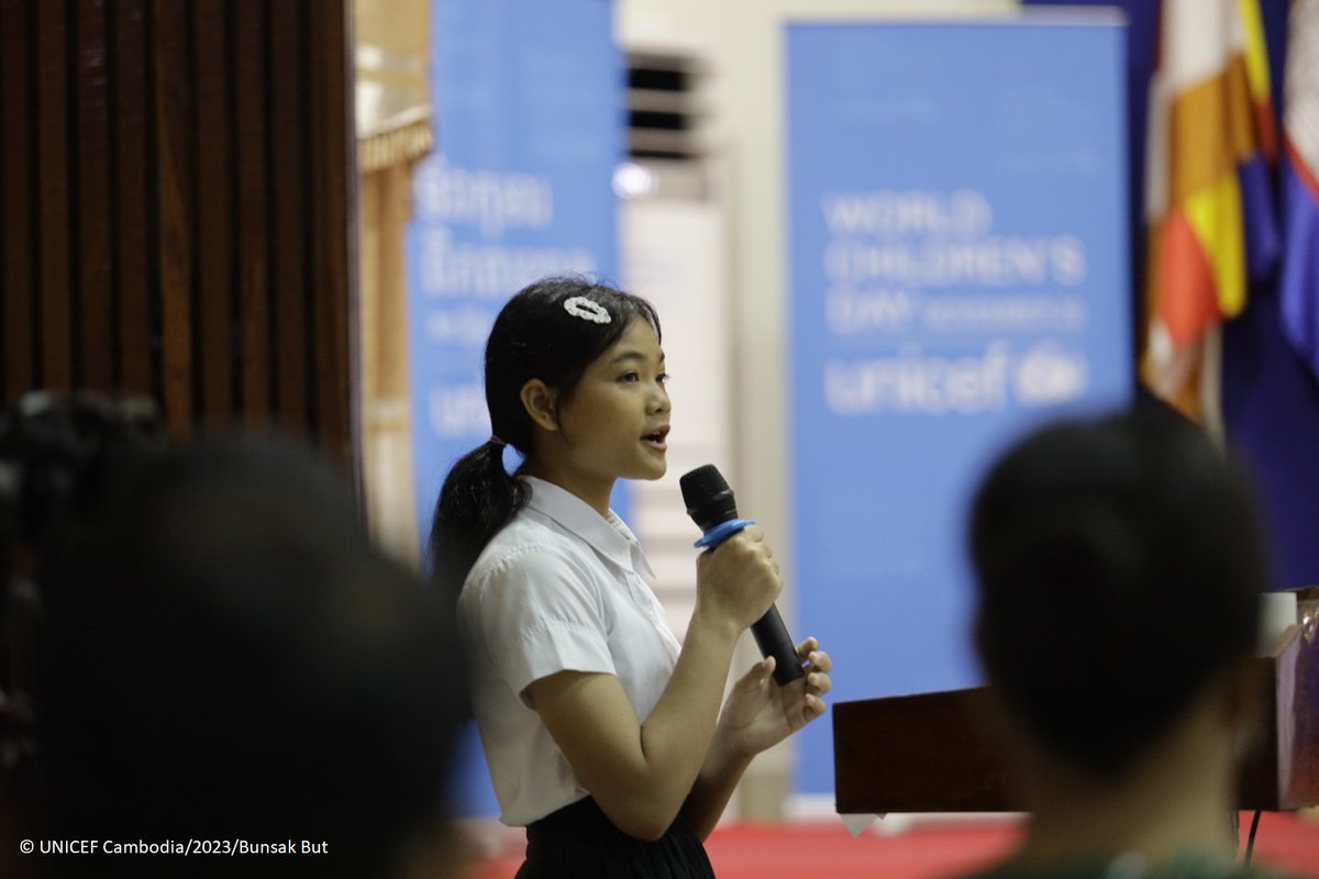 'Children will be impacted if there is no proper trash management in the environment we’re living in,' said Grade 6 student Khin Saram at the #WorldChildrensDay event launch. On #WCD and every day, let’s pledge to work together to create a liveable planet #foreverychild.🌏