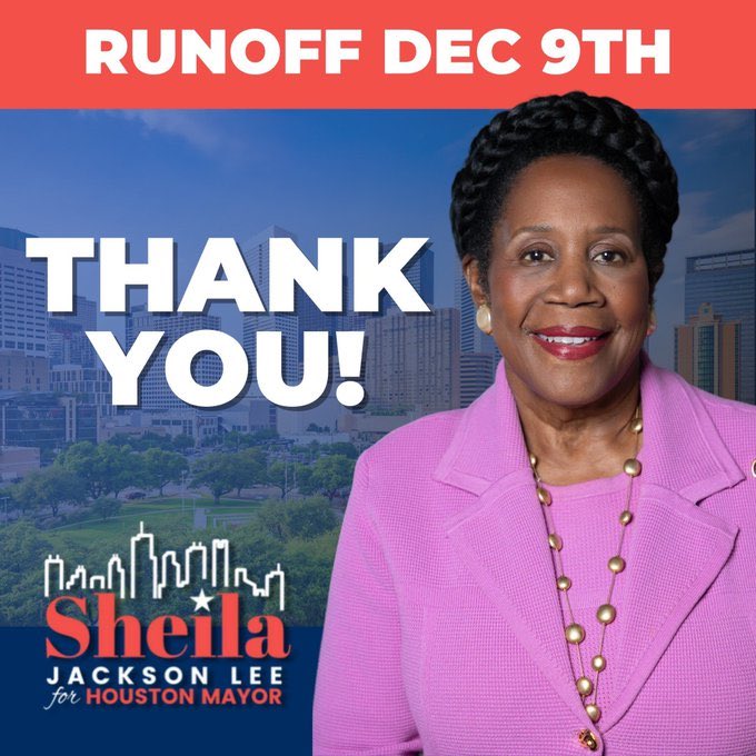 #VoteBLUE #wtpBLUE WE THE PEOPLE   Texas, there is a runoff election to decide who will be Houston's next mayor and we need to make sure it's Sheila Jackson Lee!!   Lee wants to make Houston a more desirable place to live and wants to make sure the city responds to the needs of…