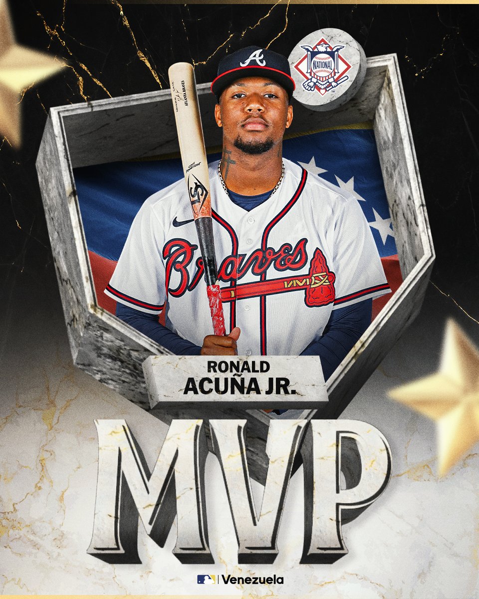 MLBVenezuela's tweet photo. ¡MVP VENEZOLANO! 🇻🇪 

Ronald Acuña Jr. es el ganador del premio MVP de la Liga Nacional en 2023. 👏 https://t.co/deG97wNVWC