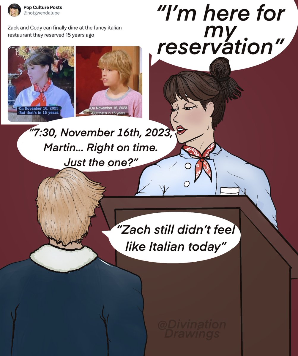 divinationdraws's tweet photo. Today is the only day you can retweet this~(re-X this? is it still retweeting?)  #zackandcody #November16th2023 #november162023 #Suitelifeofzackandcody #colesprouse https://t.co/785ZufihZC