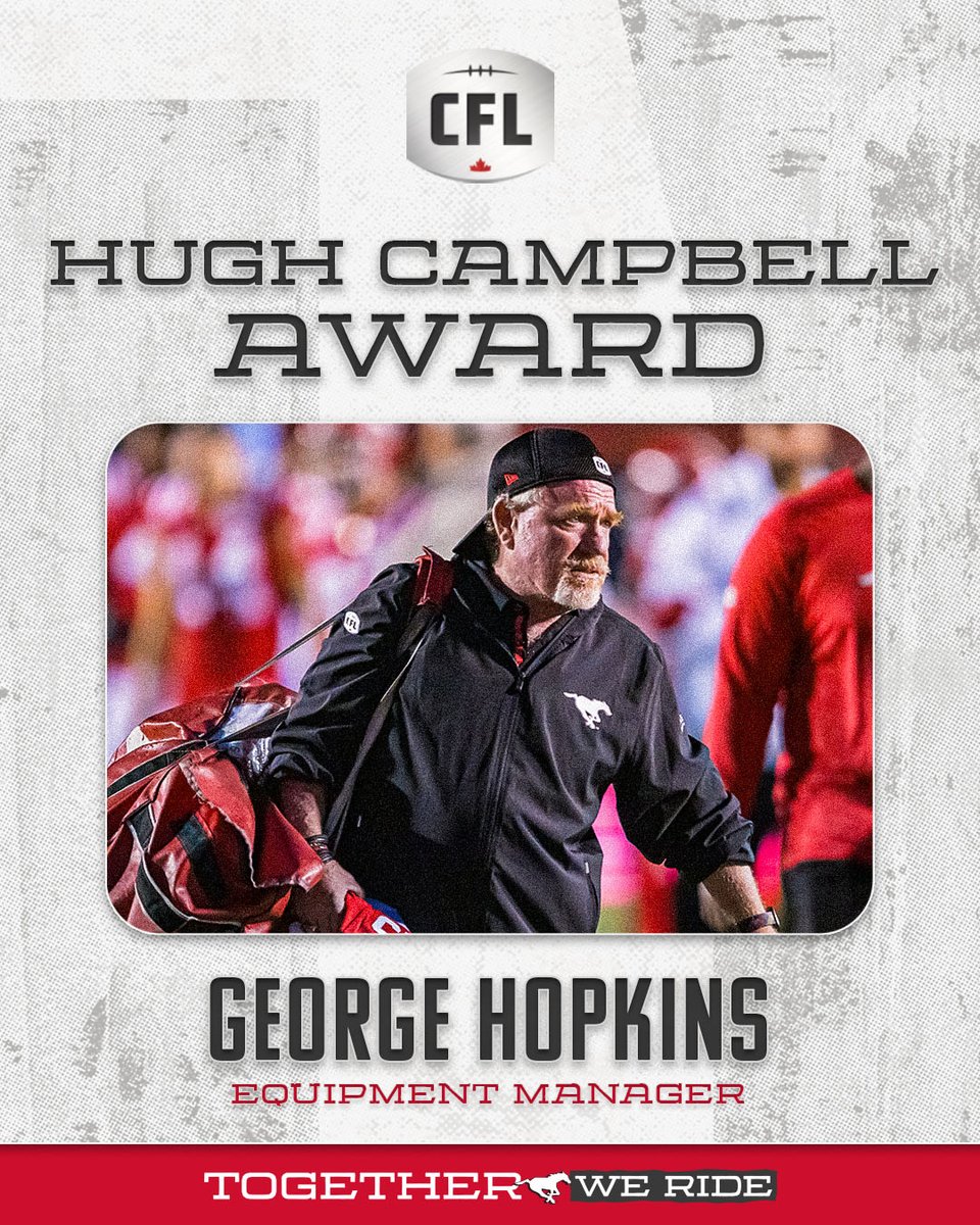 Calgary Stampeders equipment manager George Hopkins is the 2023 winner of the Canadian Football League’s Hugh Campbell Distinguished Leadership Award 🙌

Congratulations, Geo! Well deserved 👏👏👏
