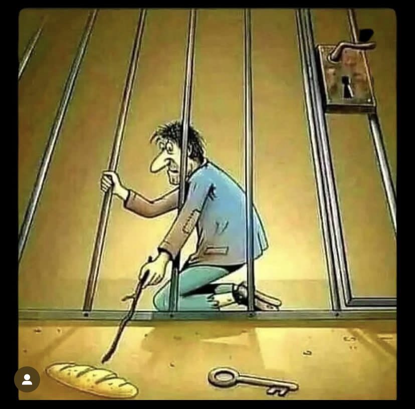 Imagen fuerte y real. 
Moraleja: Si los mantienes ocupados con sus necesidades básicas, se olvidarán de las libertades que perdieron.
Jamás perdamos vista del fin más importante: la libertad plena.