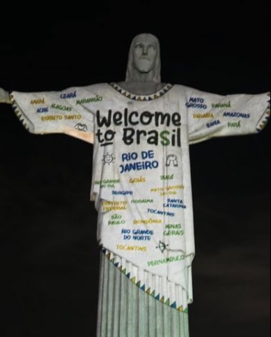 Taylor Swift is welcomed to Brazil with a projection on the Christ the Redeemer statue honoring her.