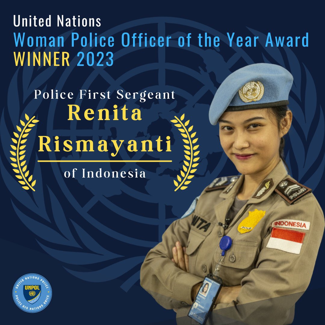 Congratulations to Police First Sergeant Renita Rismayanti 🇮🇩 on winning the UN Woman Police Officer of the Year Award. She serves as a Crime Database Officer for #MINUSCA & has helped develop a vital database that enables @UNPOL to map & analyse crime & disorder hotspots.