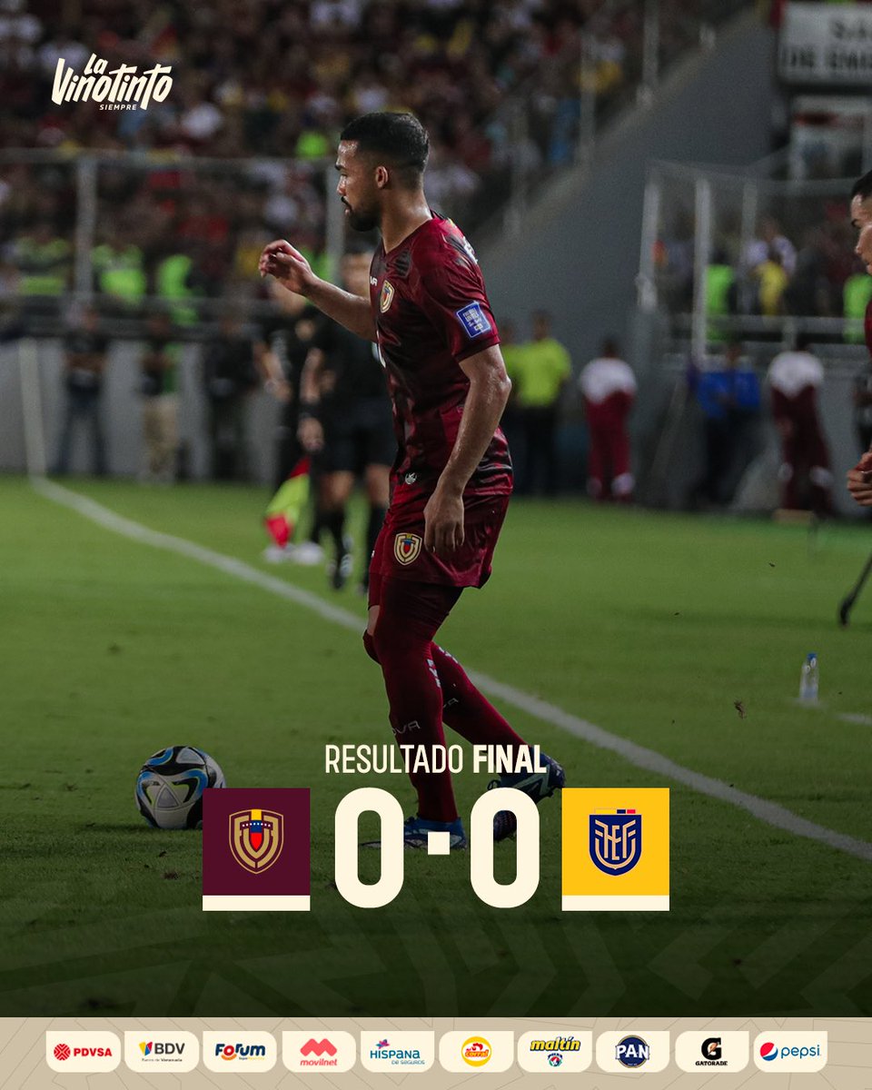 SeleVinotinto's tweet photo. 𝗜𝗴𝘂𝗮𝗹𝗱𝗮𝗱 𝗲𝗻 𝗠𝗮𝘁𝘂𝗿𝗶́𝗻 

Sumamos un nuevo punto en la clasificación. 👊🏽

𝑽𝒆𝒏𝒆𝒛𝒖𝒆𝒍𝒂 0-0 Ecuador 

#SiempreVinotinto 🇻🇪 https://t.co/igaZQlB2Rg