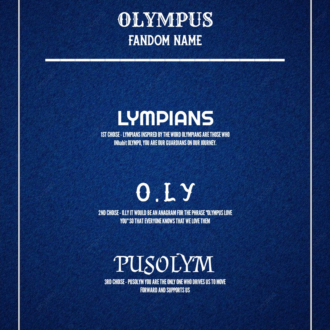 LITE_OLYMPUS's tweet photo. HELLO HERE IS LITE LABELS WE WOULD LIKE TO INFORM YOU THAT WE WILL OPEN A VOTE FOR THE OLYMPUS FANDOM NAME WE ASK YOU TO CHOOSE CAREFULLY, AGAIN WE THANK YOU FOR THE SUPPORT THAT EVERYONE IS GIVING US, MAY THE BEST WIN. (ENG+) https://t.co/xb7AFNaivq
