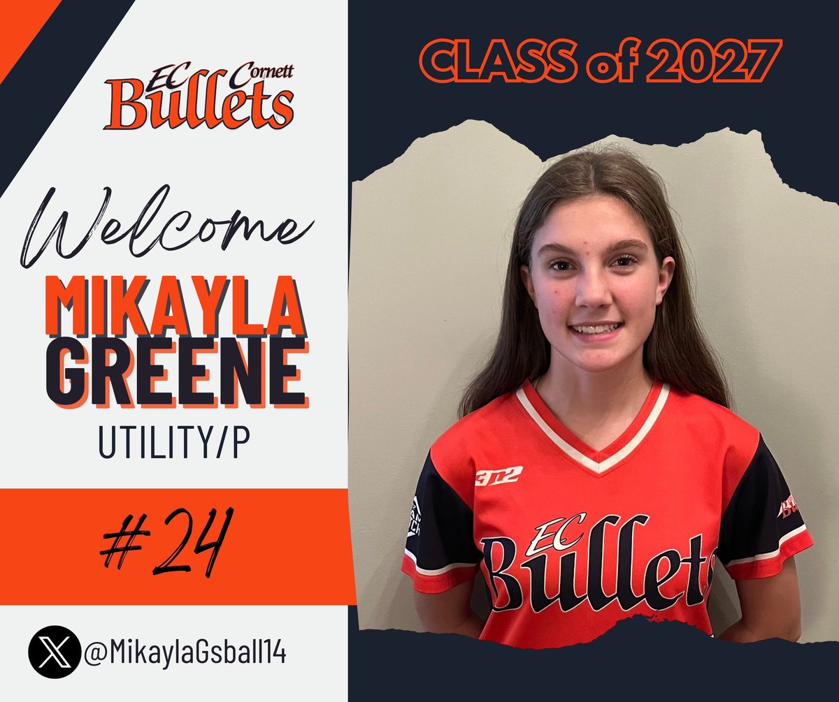 🚨🚨🚨ROSTER ANNOUNCEMENT🚨🚨🚨

Excited to announce our next addition…2027 U/RHP <a href="/MikaylaGSball14/">Mikayla Greene</a> brings a wide range of talent in all parts of the game. Can’t wait to see Mikayla show up her sister, 2024 UVA commit and <a href="/BulletsCornett/">EC Bullets Cornett</a> royalty <a href="/Maddygsoftball/">Madison Greene</a>. <a href="/EastCobbBullets/">EC Bullets Fastpitch</a>