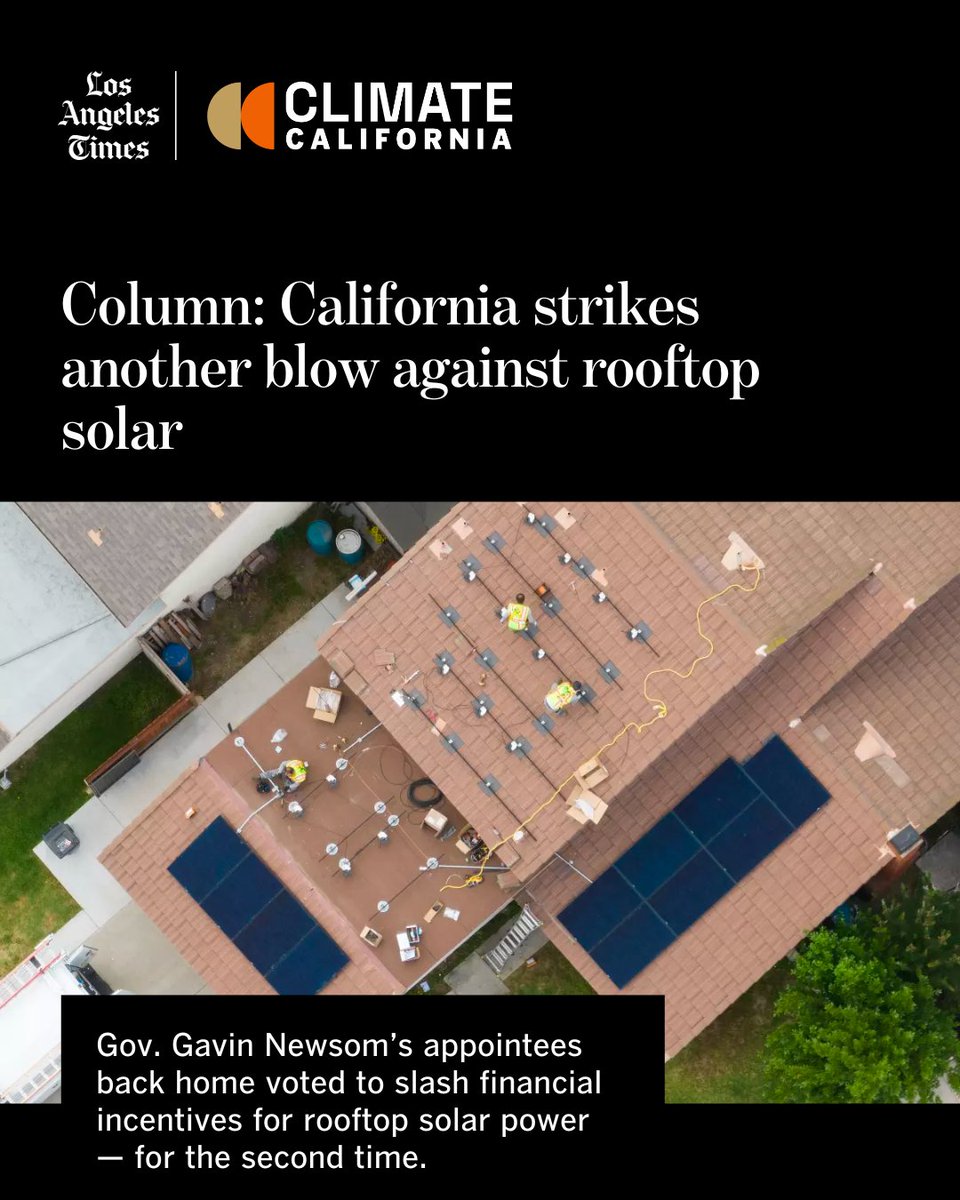 Los Angeles Times (@latimes) on Twitter photo The commission approved similarly dramatic solar incentive cuts for single-family homes in December.
Itβs a disappointing turn of events, especially considering how much value weβve gotten from rooftop solar so far, writes <a href="/Sammy_Roth/">Sammy Roth</a> latimes.com/environment/neβ¦ The commission approved similarly dramatic solar incentive cuts for single-family homes in December.
Itβs a disappointing turn of events, especially considering how much value weβve gotten from rooftop solar so far, writes <a href="/Sammy_Roth/">Sammy Roth</a> latimes.com/environment/neβ¦