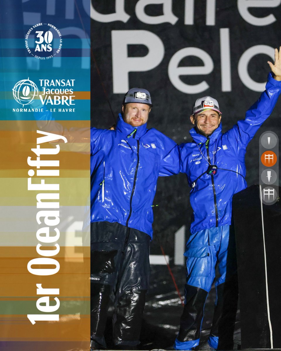 🥇 Le duo Thibaut Vauchel-Camus  &amp; Quentin Vlamynck remportent la #TransatJacquesVabre Normandie Le Havre 2023 en Classe #OceanFifty !🍾

⏱ Après 11j 11h 22m 27s depuis Lorient, le duo inscrit son nom dans l'histoire de la #RouteDuCafé 👊

📸 Jean Marie Liot /Alea

#RouteDuCafé