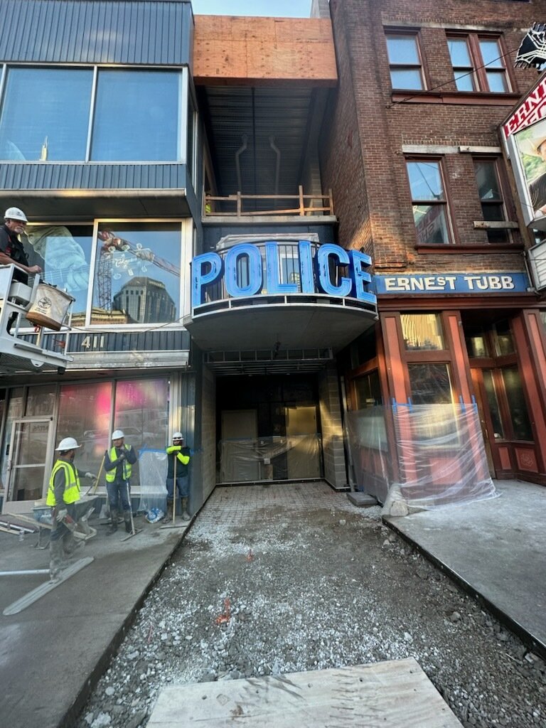 MNPDNashville's tweet photo. As part of the construction project, Garth is including the MNPD's first ever lower Broadway substation. The sign for the new office was installed today. https://t.co/WOHXfSy3vp