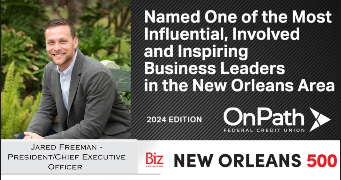 OnPathCU's tweet photo. We want to celebrate the incredible achievement of our very own Jared Freeman - President/Chief Executive Officer! This recognition is a testament to Jared's outstanding dedication, hard work, and expertise in his field!
#BeOnPath #BankingWithDirection #BizNewOrleans #Leader https://t.co/FcRgxrOOhh