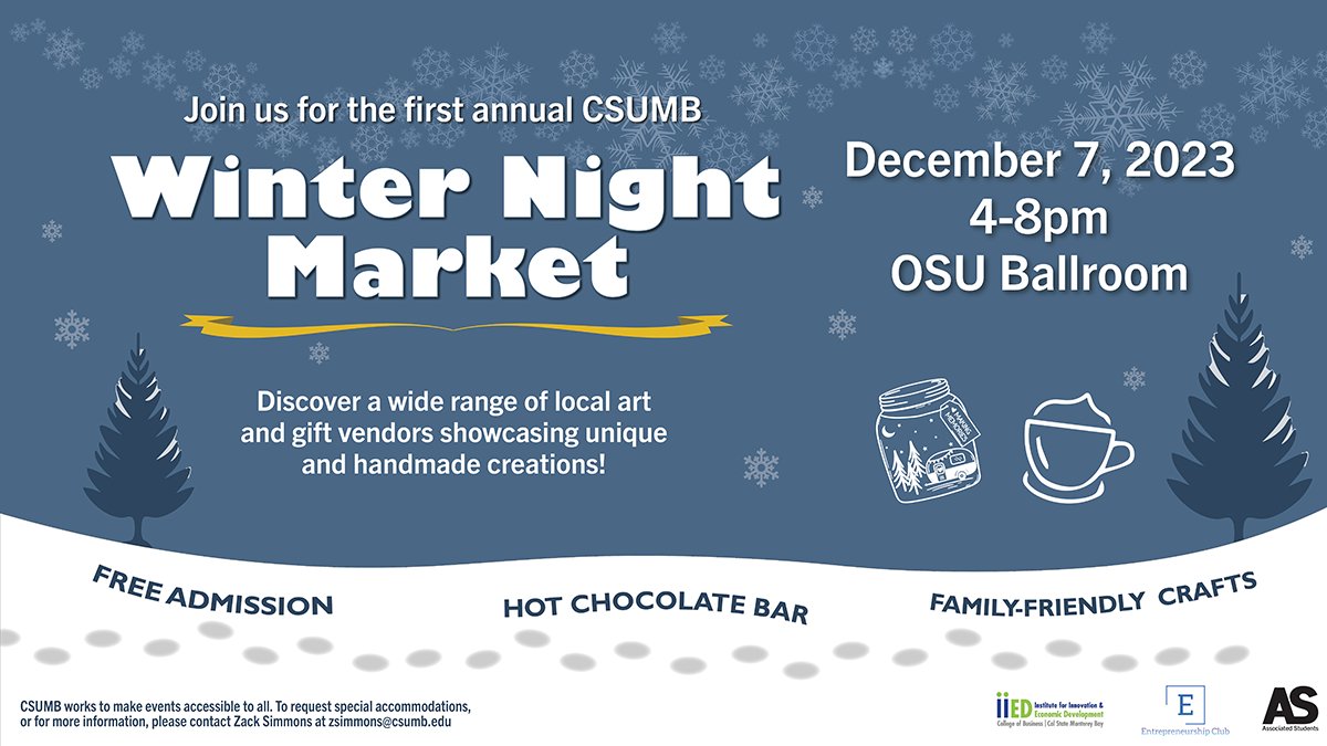 College of Business at Cal State Monterey Bay (@cob_csumb) on Twitter photo Join Us at the Winter Night Market! Vendors, reserve your spot by Nov 20th: (lnkd.in/gXZ3uw6B)
<a href="/CSUMB/">Cal State Monterey Bay</a> <a href="/iiEDCSUMB/">iiED</a> <a href="/CSUMB_Alumni/">CSUMB Alumni</a> <a href="/AS_CSUMB/">Associated Students</a> <a href="/csumb/">Cal State Monterey Bay</a> Join Us at the Winter Night Market! Vendors, reserve your spot by Nov 20th: (lnkd.in/gXZ3uw6B)
<a href="/CSUMB/">Cal State Monterey Bay</a> <a href="/iiEDCSUMB/">iiED</a> <a href="/CSUMB_Alumni/">CSUMB Alumni</a> <a href="/AS_CSUMB/">Associated Students</a> <a href="/csumb/">Cal State Monterey Bay</a>