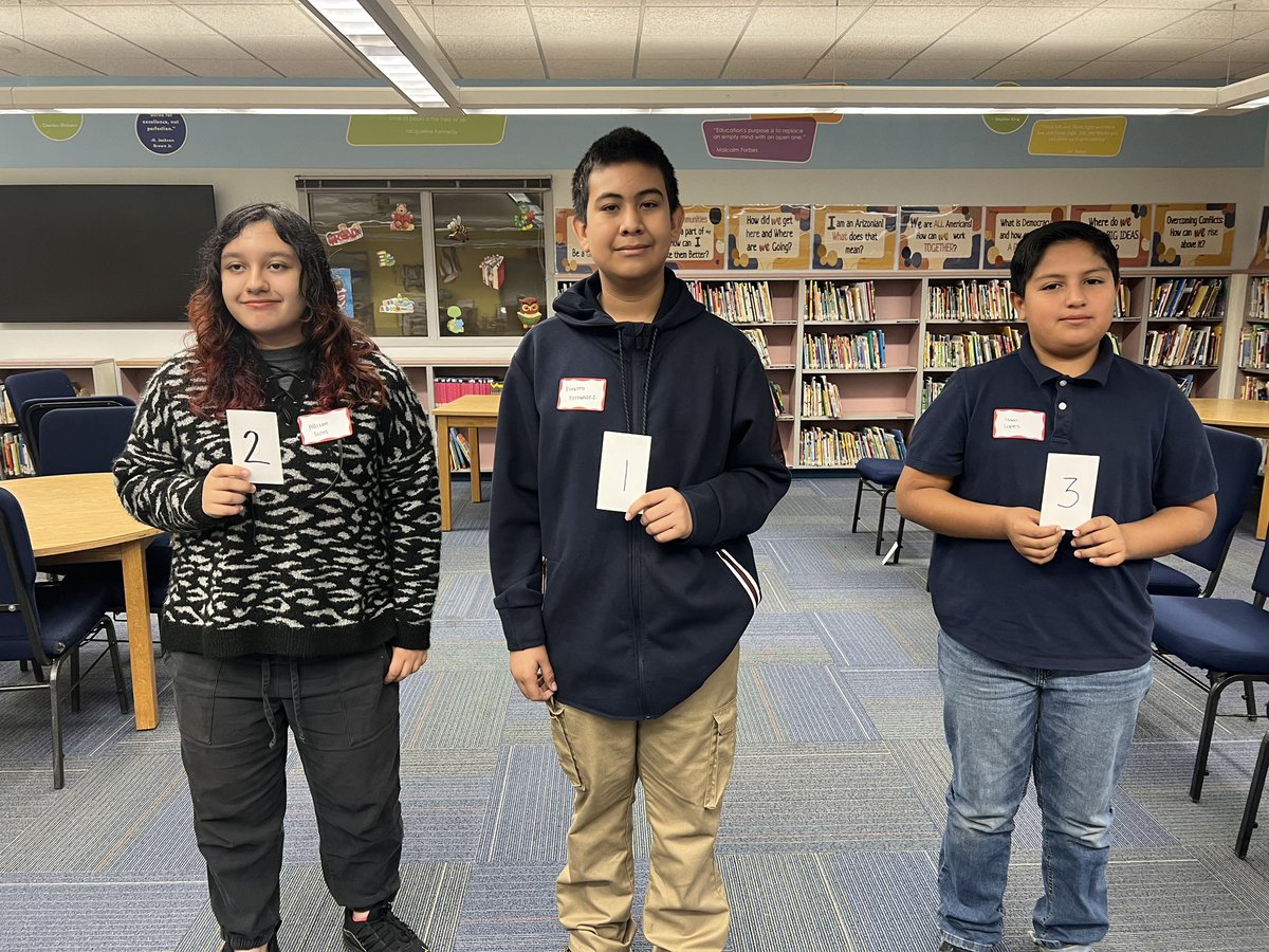 GLDDbacks's tweet photo. Congratulations to Ernesto (pictured in the middle)!! He is our GLDSSA school spelling bee champion!!!! A huge shout out to our runner up Allison and our 3rd place finisher Isaac! We are so proud. Thank you to all of today’s participants! https://t.co/GuUtIglaMo