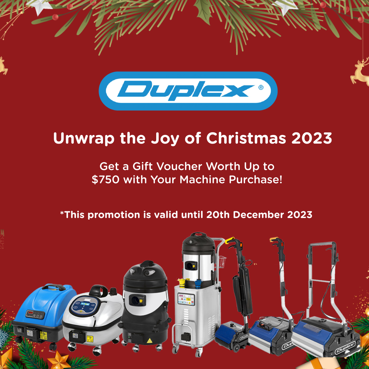 DuplexHealth's tweet photo. Explore the gift of cleanliness this festive season! 🎁 Choose us for your cleaning needs and receive a special gift voucher valued at up to $750 when you purchase a cleaning machine before 20 December 2023. For details, visit https://t.co/e6k3L9jif3. https://t.co/Fm2Q79igso