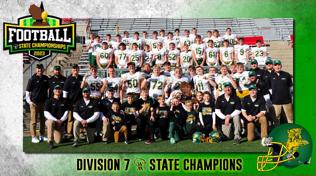 Congratulations to Edgar, the 2023 WIAA D7 Football State Champions! The Wildcats defeated Black Hawk/Warren 36-6 to earn their program's 8th gold ball! 🏈🏆 #wiaafb #statechamps