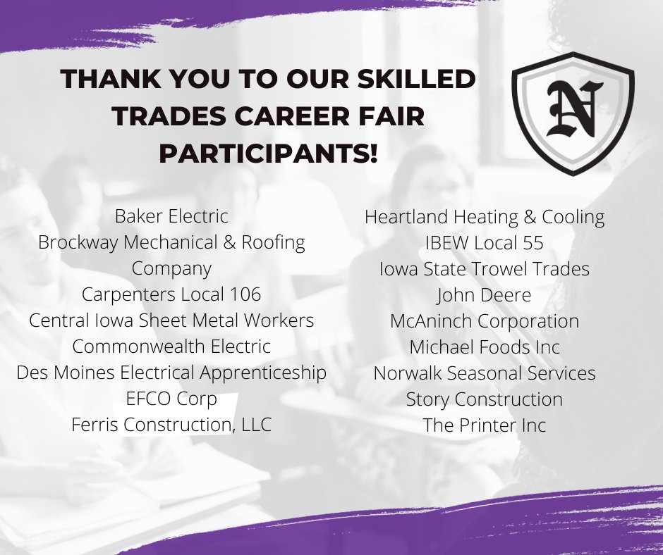 NorwalkCCL's tweet photo. Norwalk High School would like to express our thanks to all the Skills Trades Career Participants!  This was a fabulous opportunity for parents and students to learn from a variety of local businesses and union representatives. https://t.co/13azEyu55S