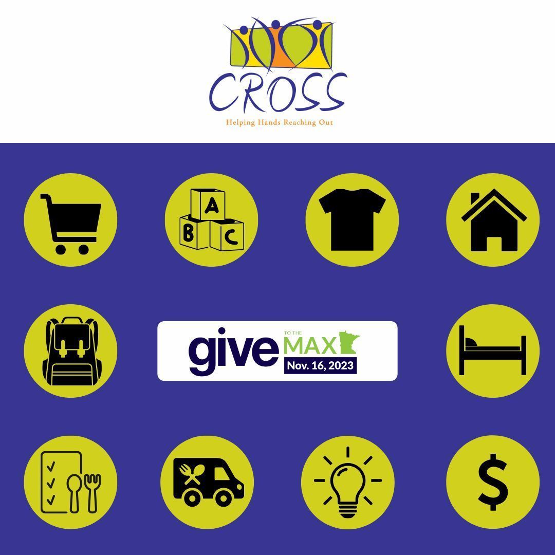 CROSS Services serves your community through Food Programs, Financial Programs, Children's Programs, and Sweet Repeat Boutique. Lift up your neighbors by donating today buff.ly/3Sr3bTj

#GTMD23 #MNcharity #maplegrove #rogers #dayton #osseo #Corcoran #Champlin