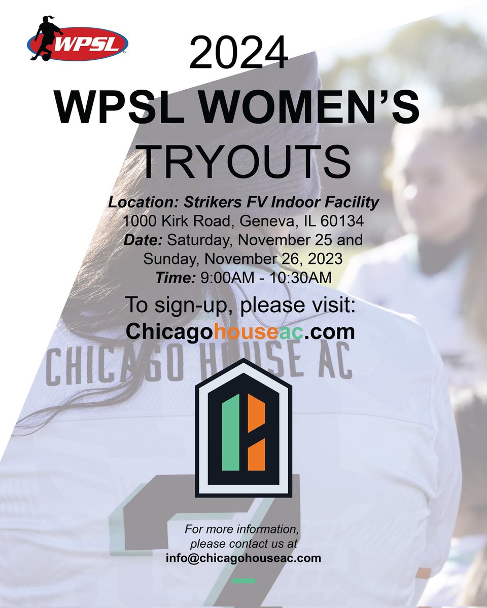BIG NEWS! The time has come.
We are excited to announce we have joined the WPSL. 

1st set of tryout Nov. 25th and 26th.
Do you want to play high level? Do you have what it takes?
Come find out and showcase your skills.

chicagohouseac.com/news/house-wom…