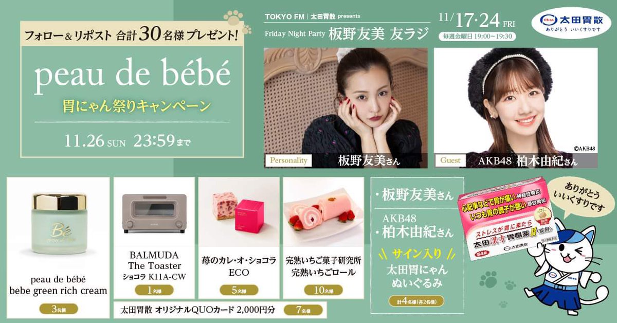 peau de bébé🌹🍓 胃にゃん祭りキャンペーン #板野友美 さん #AKB48