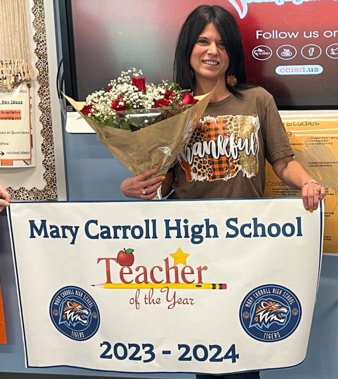 Mary Carroll High School (@marycarrollhigh) on Twitter photo 🎉Congratulations to our Social Studies Teacher and Head Golf Coach, Mrs. Sinjlawi! Today, she was announced as the 2023-2024 <a href="/MaryCarrollHigh/">Mary Carroll High School</a> Teacher of the Year. She is so deserving of this high honor and will move on to represent our school in the district competition!👏❤️🐅 🎉Congratulations to our Social Studies Teacher and Head Golf Coach, Mrs. Sinjlawi! Today, she was announced as the 2023-2024 <a href="/MaryCarrollHigh/">Mary Carroll High School</a> Teacher of the Year. She is so deserving of this high honor and will move on to represent our school in the district competition!👏❤️🐅