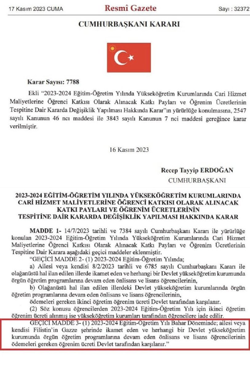 Yine Geceyarısı Kararnamesi ve Erdoğan imzası ile Filistin'den gelecek ögrencilerin okul ücretleri Türkiye Cumhuriyeti Devleti yani halkın cebinden karşılanacak. 18 milyon mülteciye bakmak kesmedi…Tweet bu kadar… #cokusdonemi