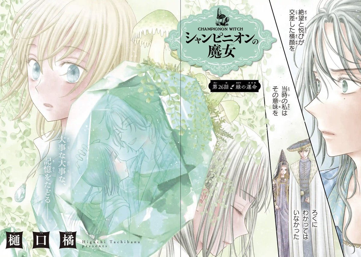 #シャンピニオンの魔女 
第25話「僕の春は君だから」④更新&
第26話「緑の運命」①先読み
開始です🍄
ルーナの緑の魔法使いの回想から始まる26話、よろしくです🧙‍♀️✨
感想もありがとうございます🧙‍♂️✨

#樋口橘 
#マンガPark 
コミックス5巻 絶賛発売中!
▼作品はこちらから
https://t.co/h4KeBrsmMz 