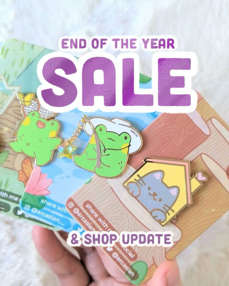 big shop sale and update happening tomorrow at 2PM ET! get yer sticker books, enamel pins, stickers, and super cute plushies!