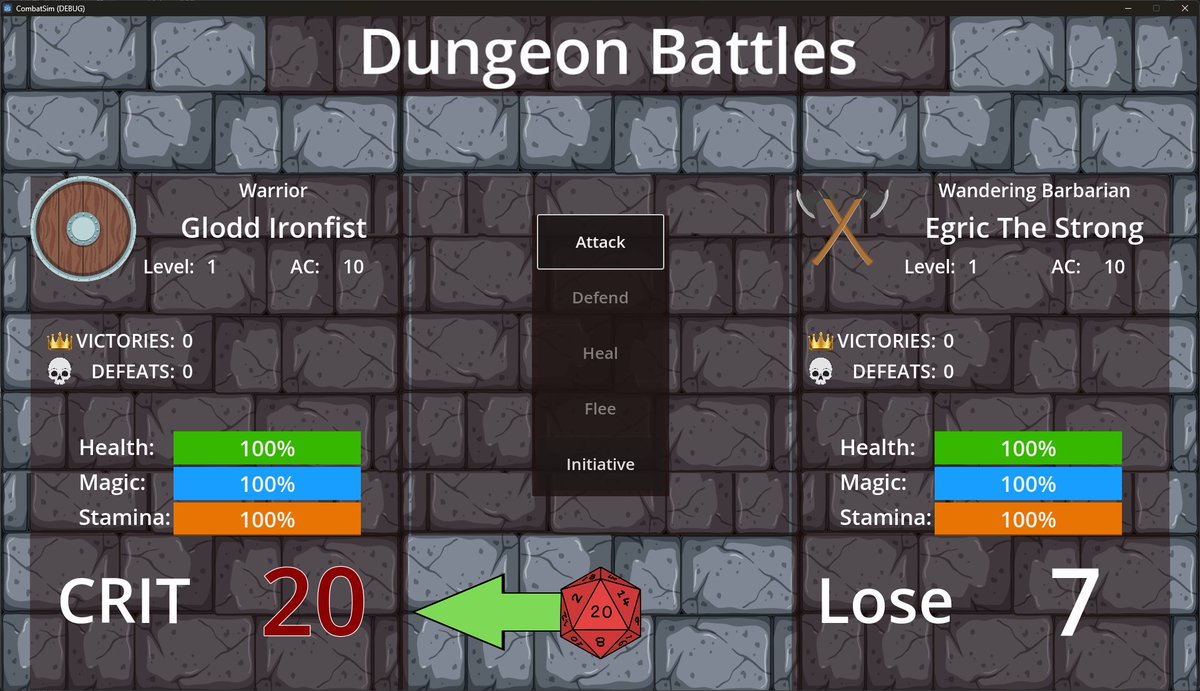 ProfitzTV's tweet image. More shiny stuff added including now critical hits and critical failures (natural 20 or 1).
#Godot4 #GDScript #GameDev