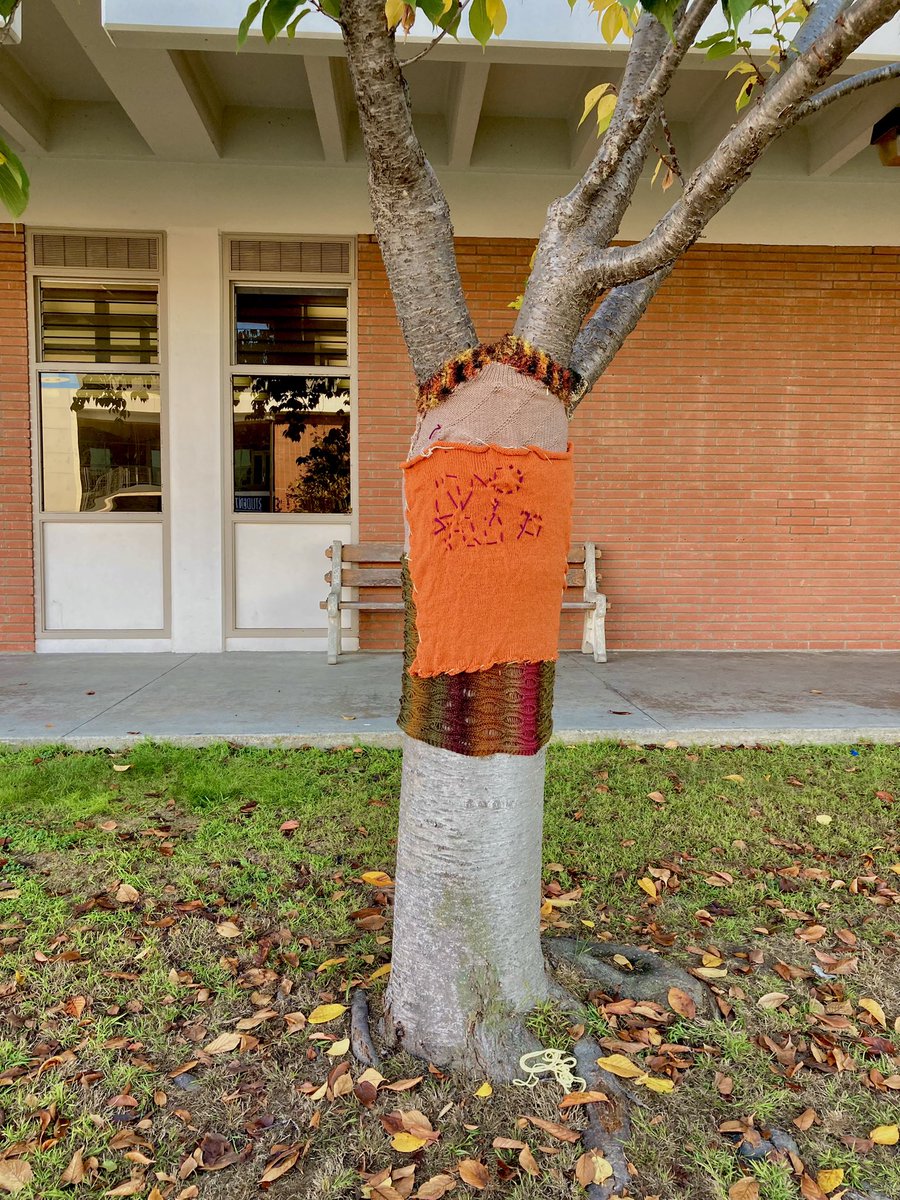 DarlynSusanYee's tweet photo. Great fun yarn bombing with students today at the Social Justice Center @elcaminocollege 

Selections from my series “Wearing It On Our Sleeves” are on view inside the Social Justice Center until December 15th. https://t.co/HX1TmHk33V