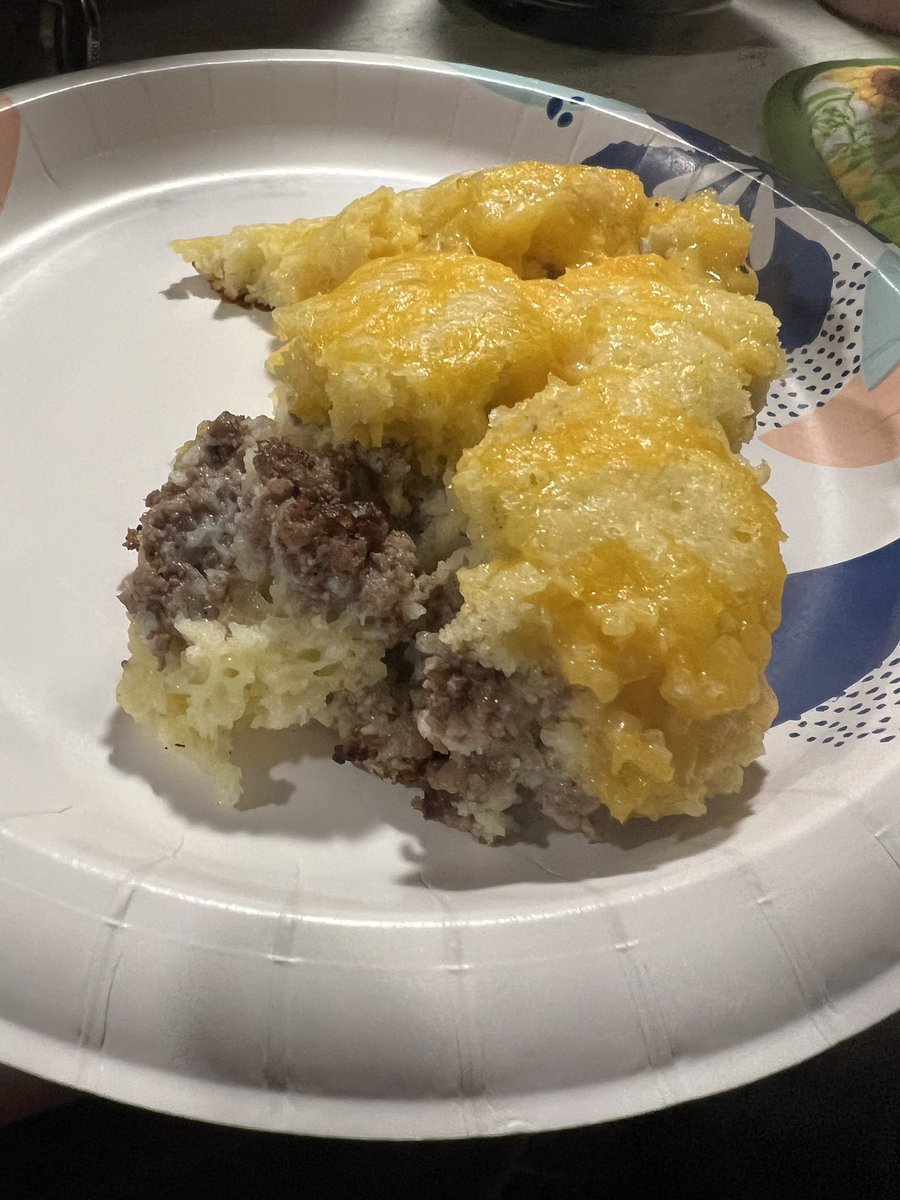 Gnomadiclife's tweet photo. Cheeseburger pie with pickles and fry sauce cooked in cast iron. Recipe from @thepioneerwoman #rvcooking #rvlife #Foodie https://t.co/sky2ATh3RT