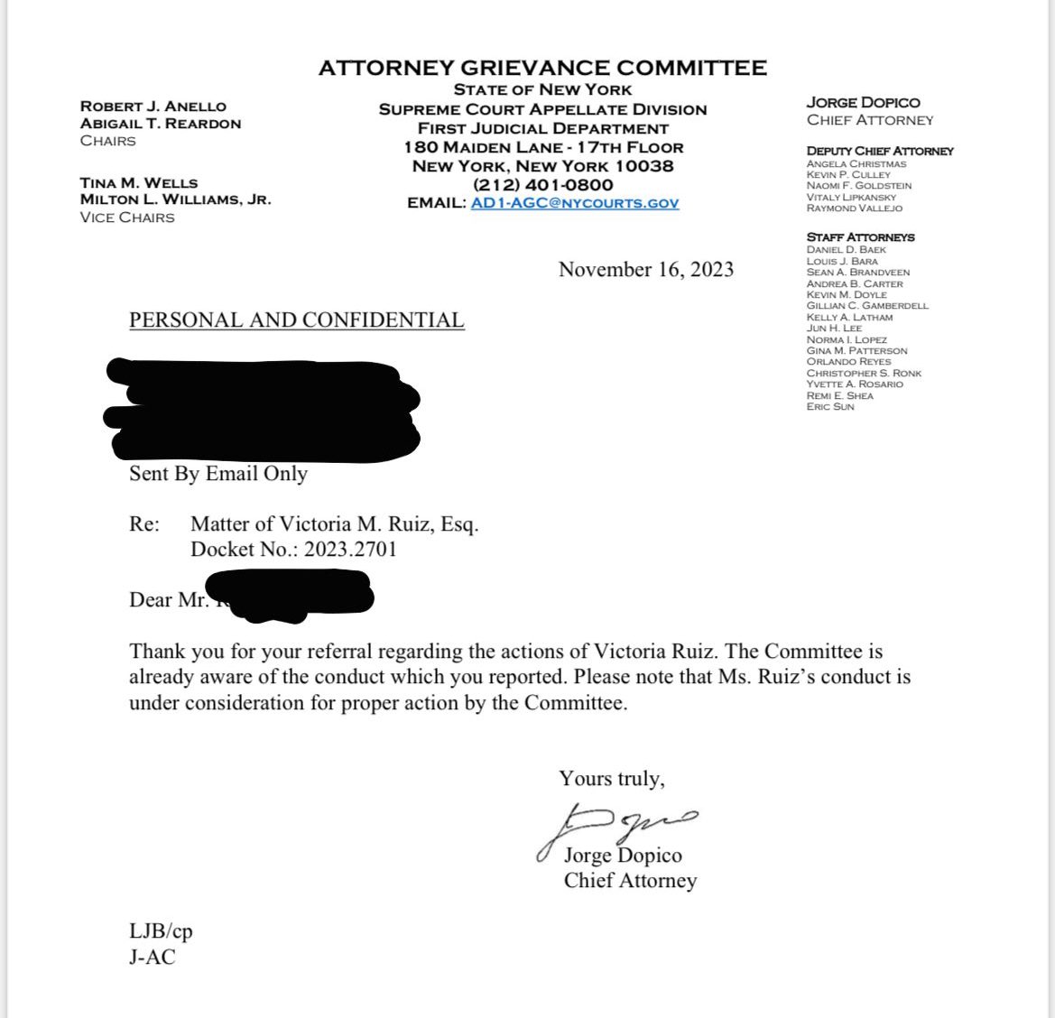 UPDATE: the State of New York Supreme Court Appellate Division has confirmed an ongoing investigation is taking place into Victoria Ruiz’s conduct after she was caught ripping down a poster of kidnapped Israelis.

Ruiz apologized for her actions and then stepped down from her