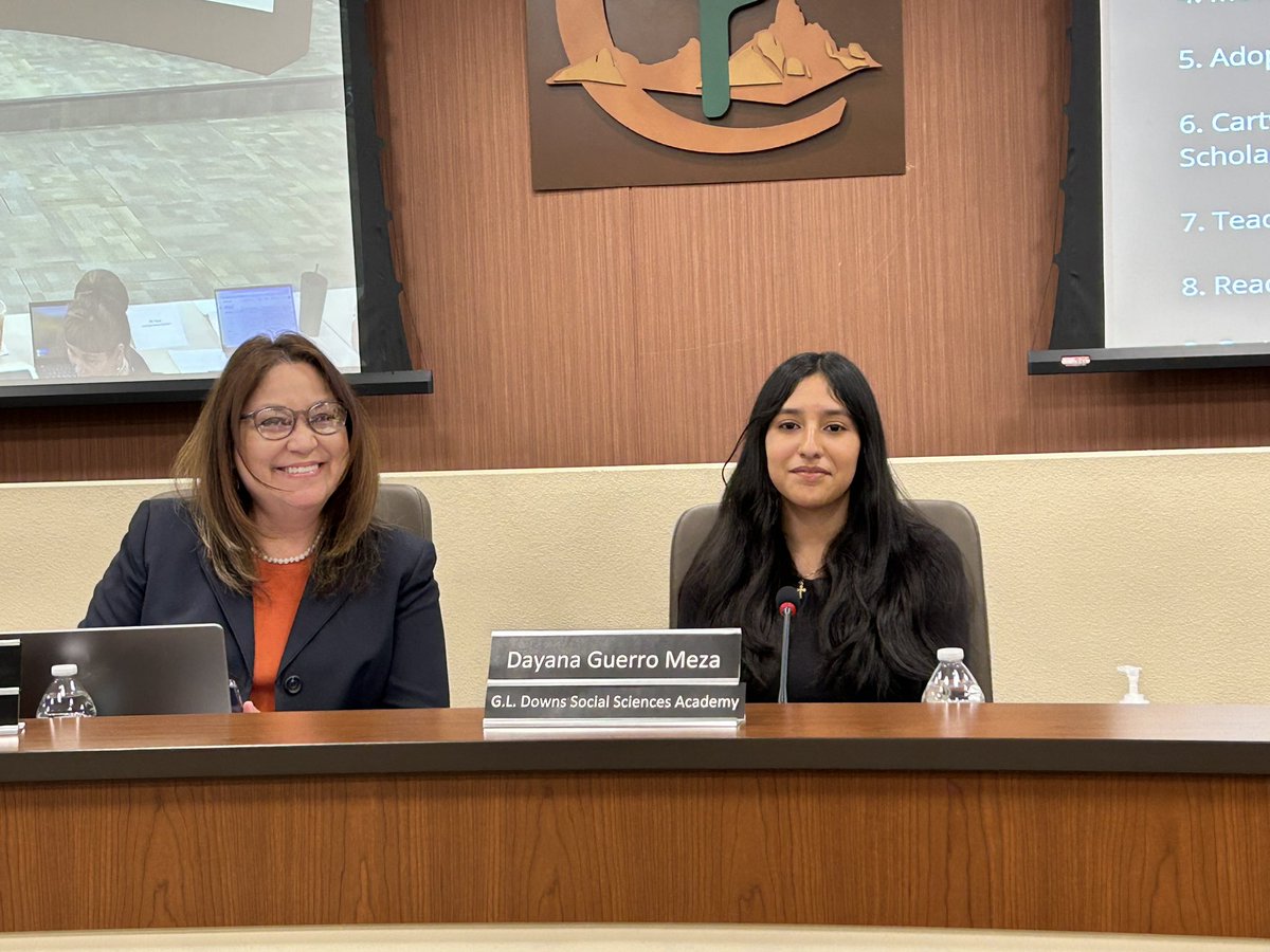 GLDDbacks's tweet photo. GLDSSA Superintendent Scholar Councilmember Dayana sat in at the @CartwrightSD board meeting tonight.  She is our representative on the council this year where she meets with district leadership to advocate for our scholars.  She has shown tremendous leadership in this role! https://t.co/qEE6qlGwtF