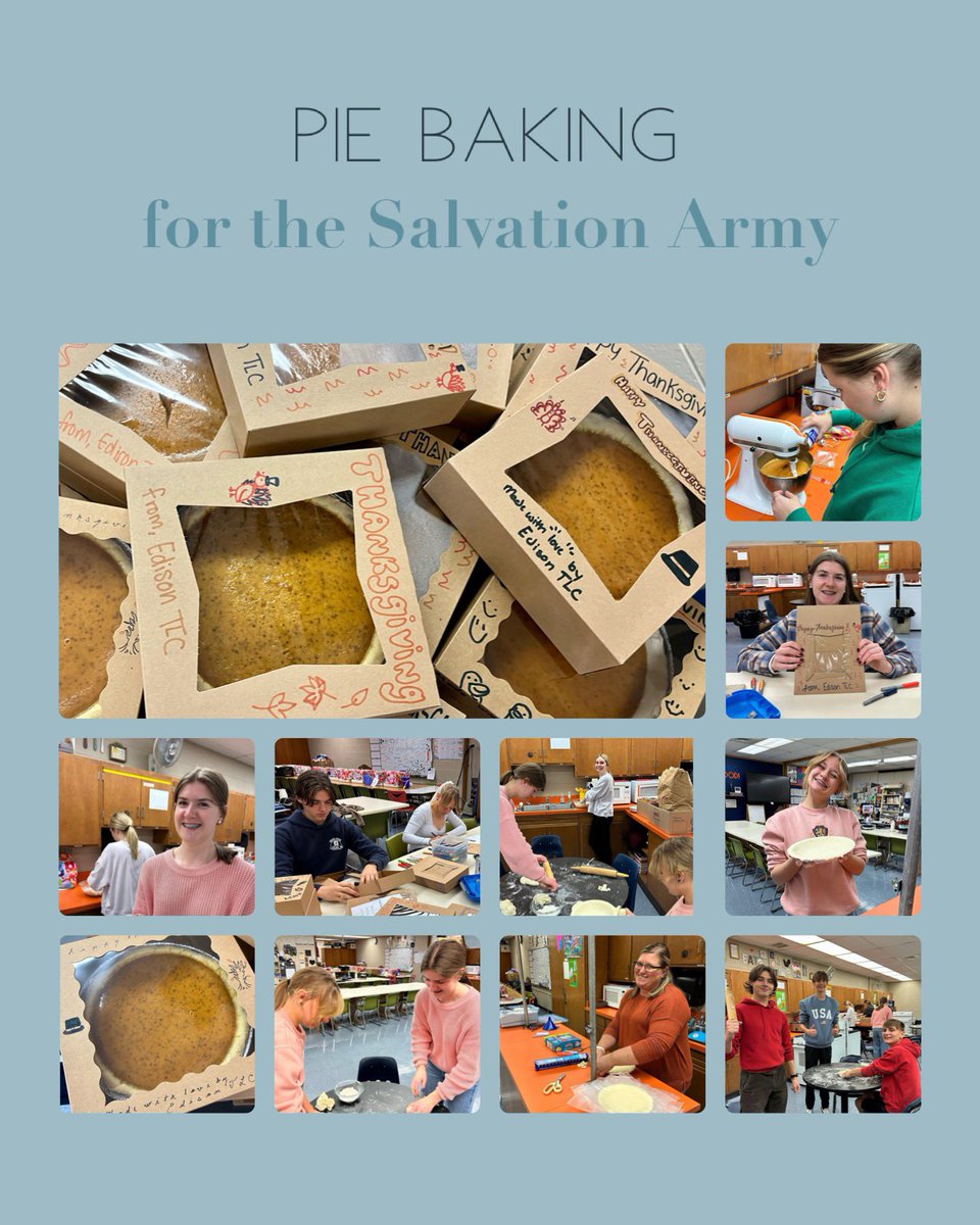 EdisonTLC's tweet image. As our Month of Gratitude continues, we focused on being thankful for people who serve our community in an altruistic way. Baking pies for the Salvation Army has been a project for Edison TLC since our very beginning in 2014!  ⚡️💙💪🌎🦃🥧