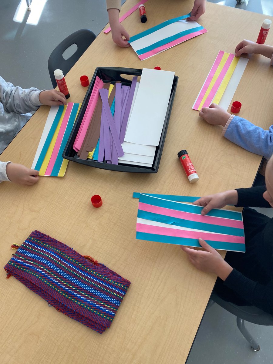 November 16th is Louis Riel day! Kindergarten students at @KiddleCBE created patterns inspired by the Métis sash. #LouisRielDay @yyCBEdu #weareCBE #keepingitRiel @Indigenous_cbe #cbeearlylearning