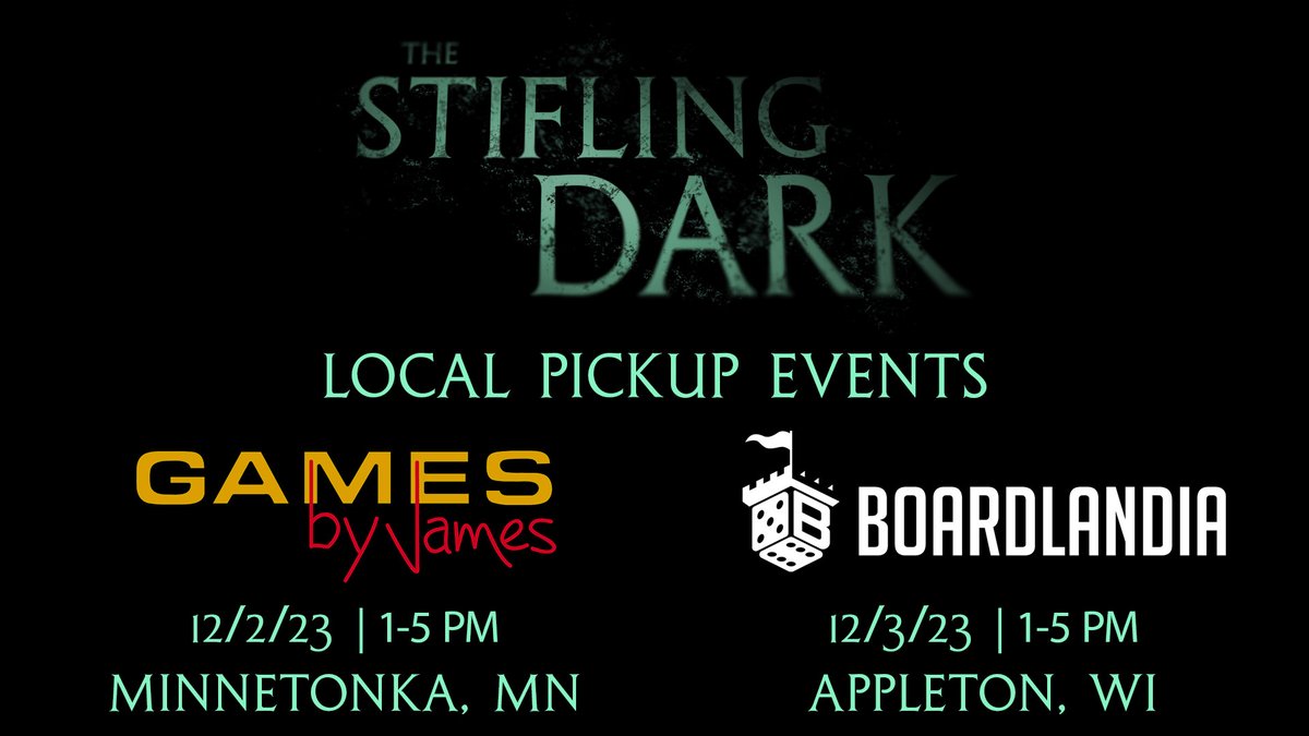 US copies of The Stifling Dark will be shipping out starting tomorrow, and with that it's time to announce our local pickup events. We can't wait to get the game out into the wild!