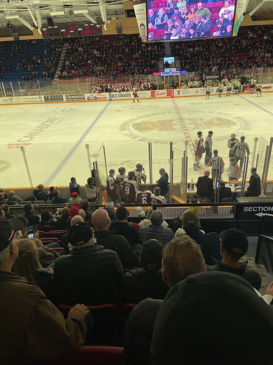 So I wasn't able to make the <a href="/SpitsHockey/">Windsor Spitfires</a> game but man there's something going on in the <a href="/OHLHockey/">Ontario Hockey League</a> cause there were 11 goals in the first in Windsor and my Uncle sends me a photo from <a href="/OHLBattalion/">North Bay Battalion</a> and there's 6 guys in the penalty box. Like what's going on tonight?!?!?