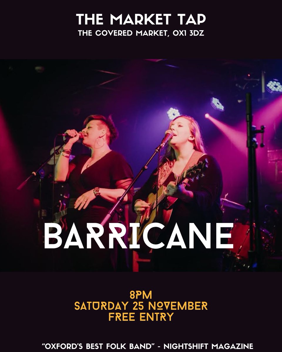 Excited for this! Come on down to the Covered Market on the 25th Nov for an 'acoustic' Barricane 'lite' set.