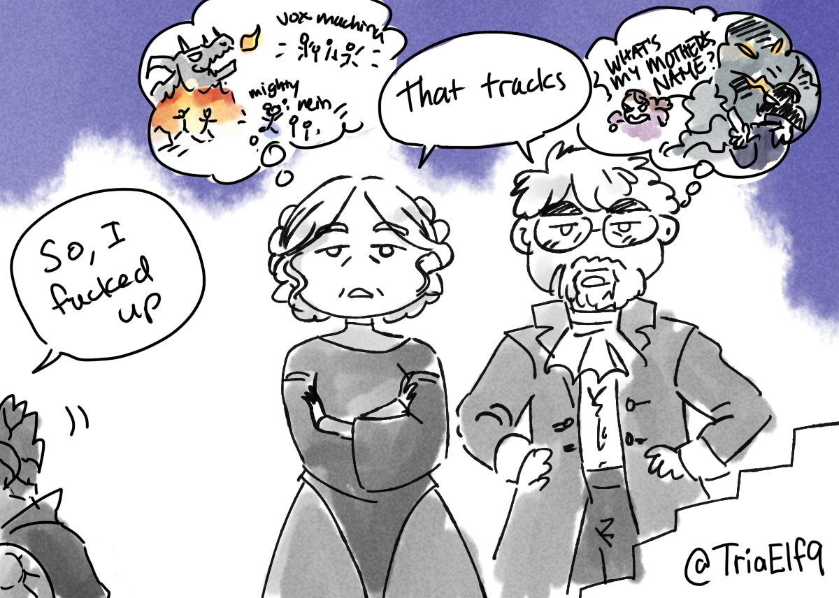 TriaElf9's tweet photo. Look, we all fuck up, especially if we're adventurers. Or know adventurers. Or are literally anywhere and adventurers call you that your friend fucked up XD

#CriticalRole #CriticalRoleSpoilers #CriticalRolefanart https://t.co/0FDIkYURR7