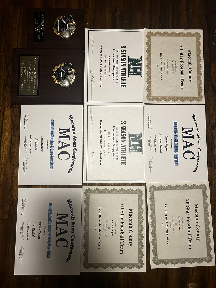 Blessed to receive All county for WR and All-County SS 2x, MVP for team, 4 year varsity starter, and a 3 season athlete. Thank You New Haven Football! 
#2 Out
📖 Next Chapter