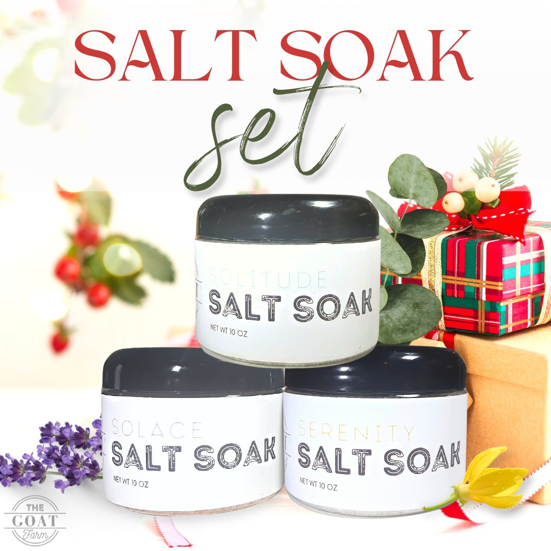 TheGOATFarmLLC's tweet image. Give Solace, Solitude, and Serenity this Christmas. 🎄🎁

Turn an ordinary bath into a therapeutic spa experience. 🛀

Salt Soaks (10 oz. jar $12.99; 32 oz. bag $29.99; 30 oz. 3-Pack Salt Soak Set $35.99): thegoatfarmskincare.com/product/3-pack…

#saltsoak #bathsalt #skincare #ChristmasGift